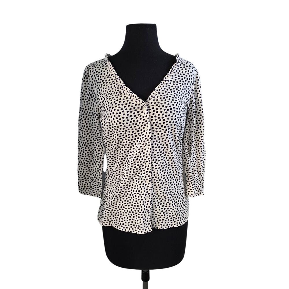 Boden Navy Polka Dot 3/4 Sleeve Button Up - 6R